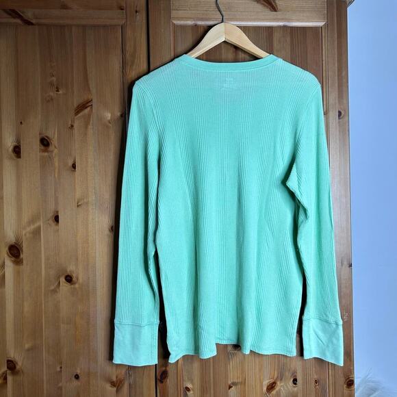 NWT Aerie Lime Green Long Sleeve Waffle Texture Henley Top Women's XXL Pastel - Picture 5 of 7